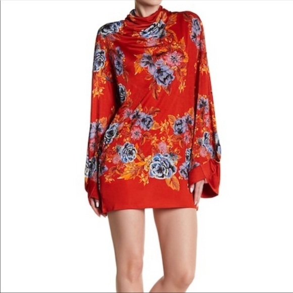 FREE PEOPLE Red Mini 2AM Mock Red Floral D… - Picture 1 of 5